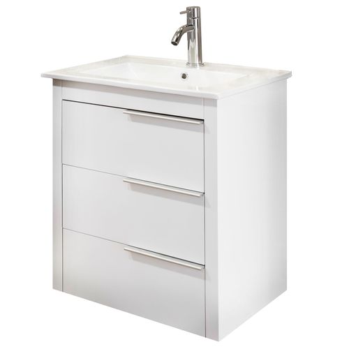 Vanitory Colgar Urbano Blanco 60 Cm Con Mesada De Loza 1 Agujero Abc Muebles