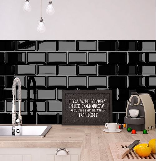 Revestimiento 7.5X15 Biselado Negro Brillante Pinto Arredamento
