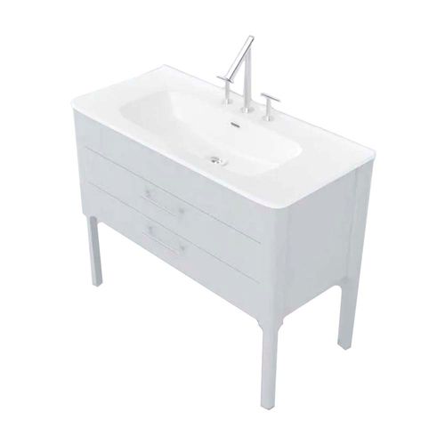 Vanitory Cajón Curve 100 Gris Con Mesada Loza 3 Agujeros Campi Amoblamientos