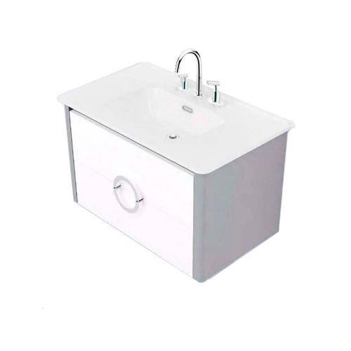 Vanitory Con Cajón Circle 80 Cm Gris-Blanco 3 Agujeros Campi Amoblamientos